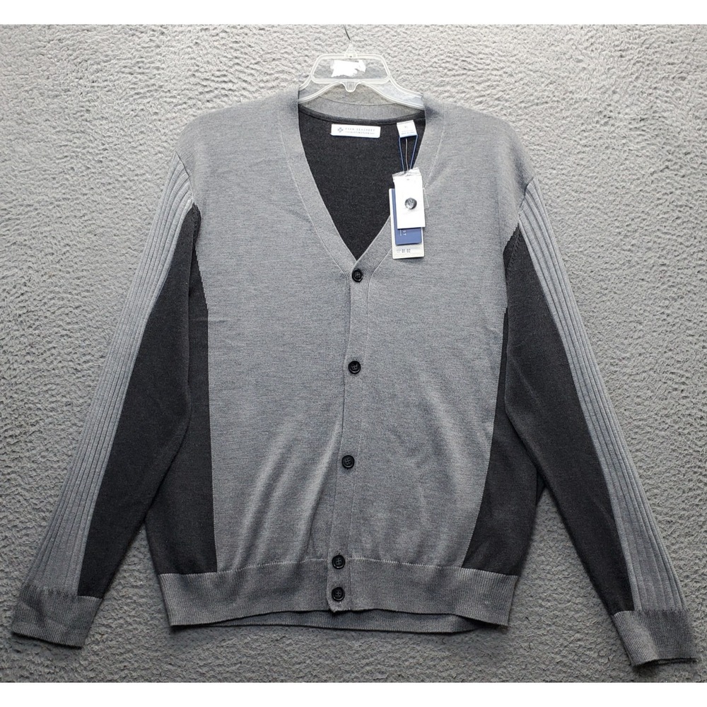 Ryan Seacrest Distinction Cardigan Sweater Mens XL Multi Colorblock Button Front